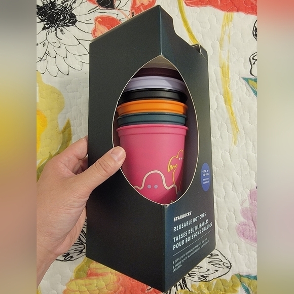 NWT Starbucks 6 Pk Halloween Glow in the Dark Reusable Hot Cups - Picture 2 of 3